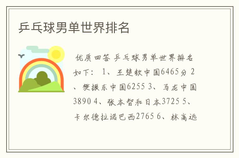 乒乓球男单世界排名