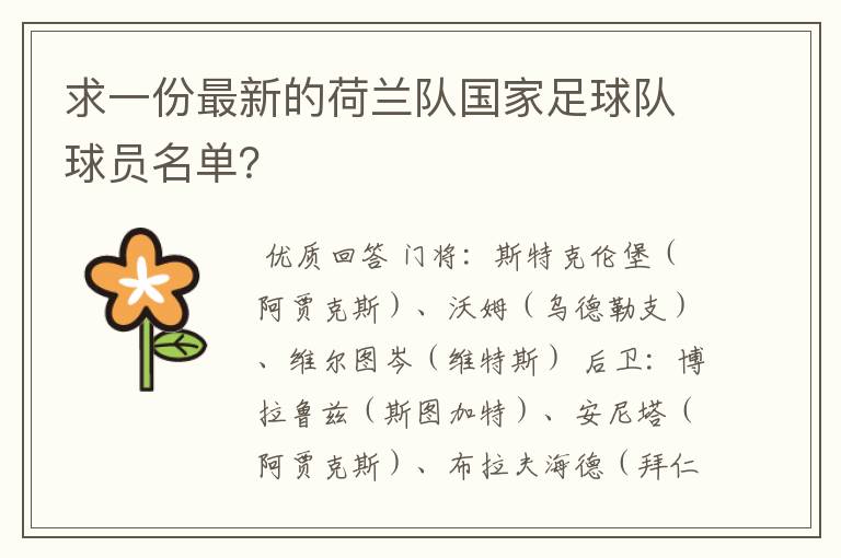 求一份最新的荷兰队国家足球队球员名单?