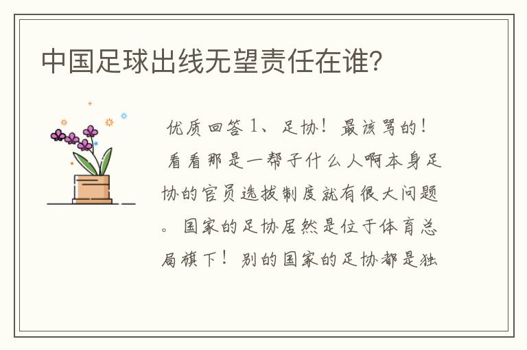 中国足球出线无望责任在谁？