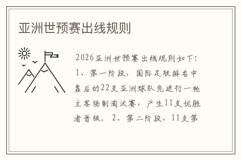 亚洲世预赛出线规则