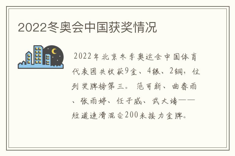 2022冬奥会中国获奖情况