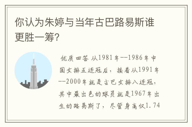 你认为朱婷与当年古巴路易斯谁更胜一筹?