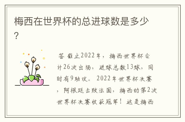 梅西在世界杯的总进球数是多少?