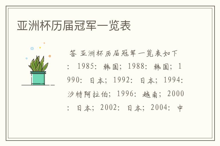 亚洲杯历届冠军一览表