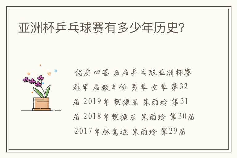 亚洲杯乒乓球赛有多少年历史?