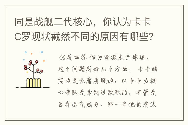 同是战舰二代核心,你认为卡卡C罗现状截然不同的原因有哪些?要有深度,傻迷勿喷