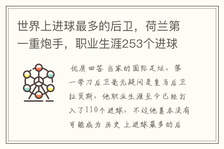 世界上进球最多的后卫,荷兰第一重炮手,职业生涯253个进球