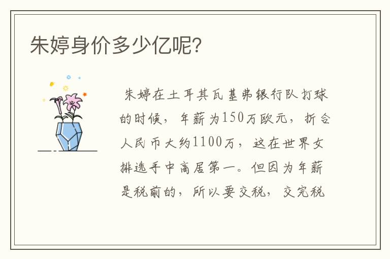 朱婷身价多少亿呢?