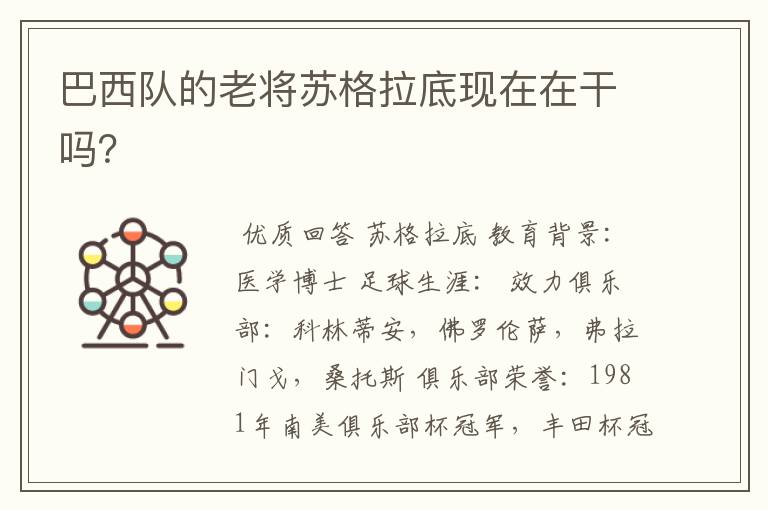 巴西队的老将苏格拉底现在在干吗?