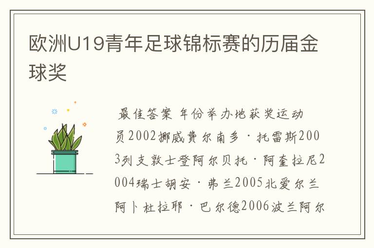 欧洲U19青年足球锦标赛的历届金球奖