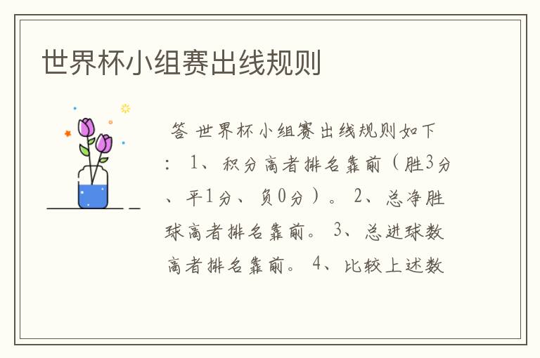 世界杯小组赛出线规则
