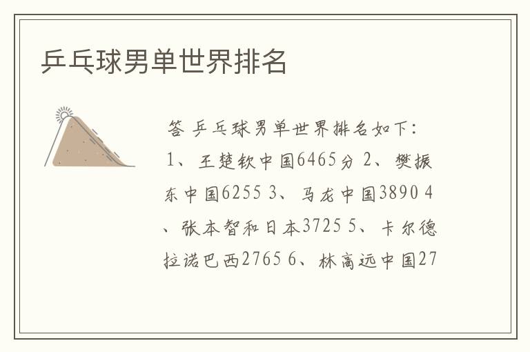乒乓球男单世界排名
