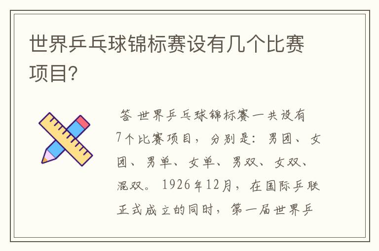 世界乒乓球锦标赛设有几个比赛项目?