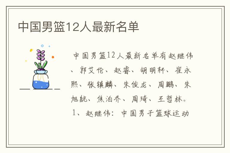 中国男篮12人最新名单