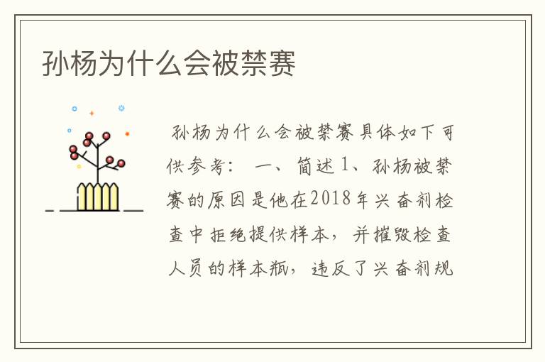 孙杨为什么会被禁赛