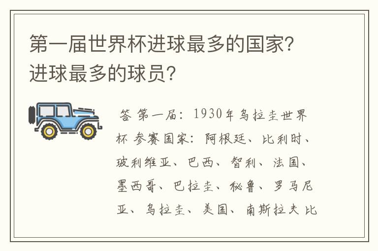 第一届世界杯进球最多的国家?进球最多的球员?