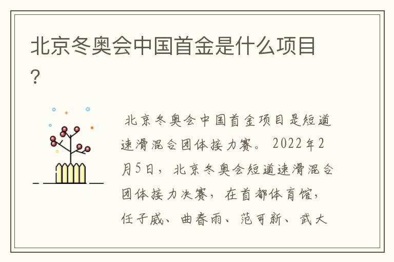 北京冬奥会中国首金是什么项目?