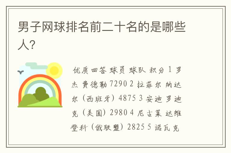 男子网球排名前二十名的是哪些人?