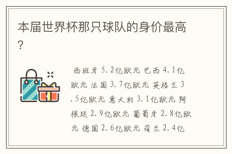 本届世界杯那只球队的身价最高?