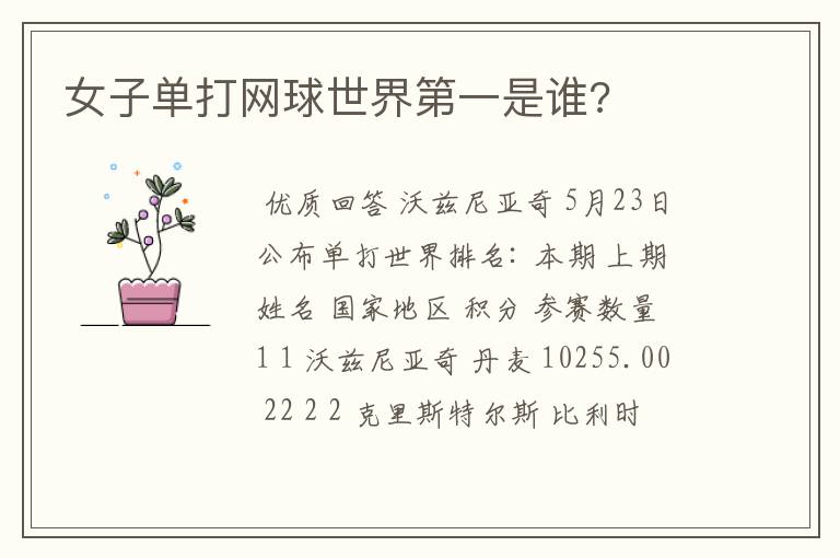 女子单打网球世界第一是谁?