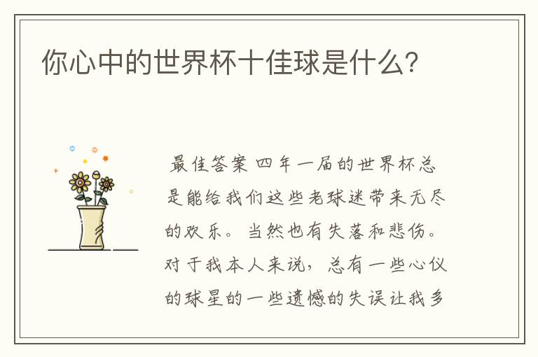 你心中的世界杯十佳球是什么?
