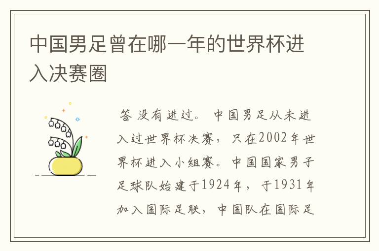 中国男足曾在哪一年的世界杯进入决赛圈