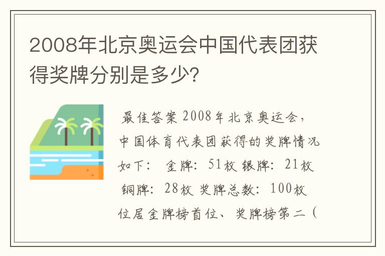 2008年北京奥运会中国代表团获得奖牌分别是多少?