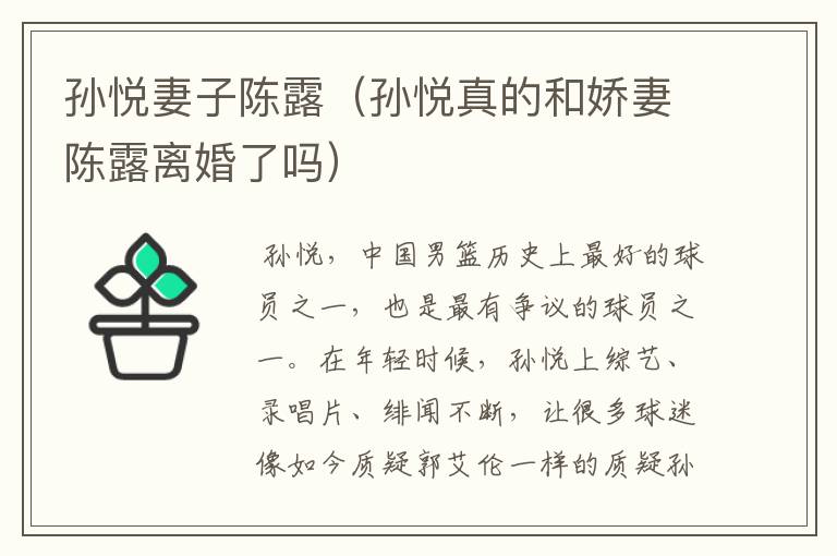 孙悦妻子陈露（孙悦真的和娇妻陈露离婚了吗）