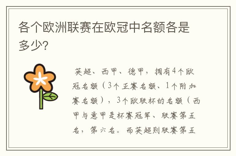 各个欧洲联赛在欧冠中名额各是多少?