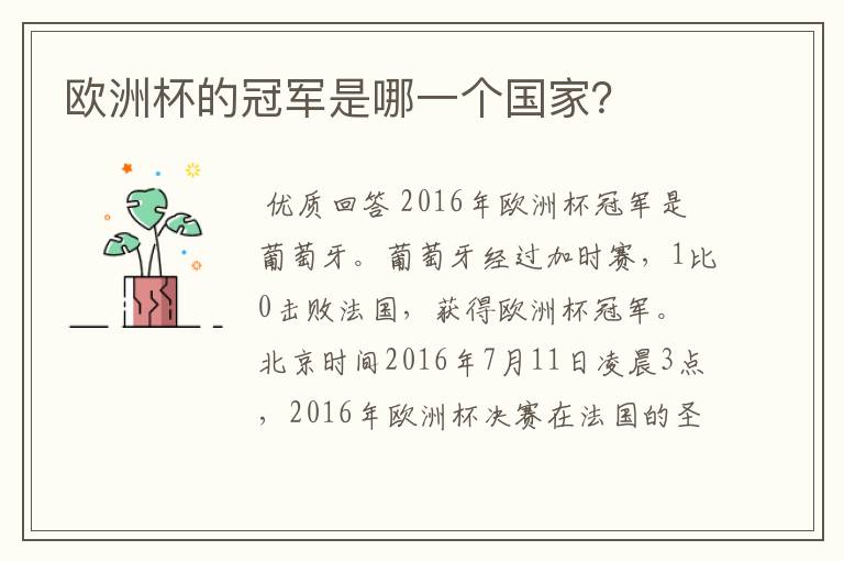 欧洲杯的冠军是哪一个国家?