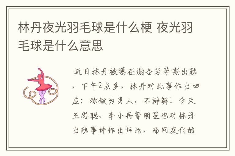 林丹夜光羽毛球是什么梗 夜光羽毛球是什么意思