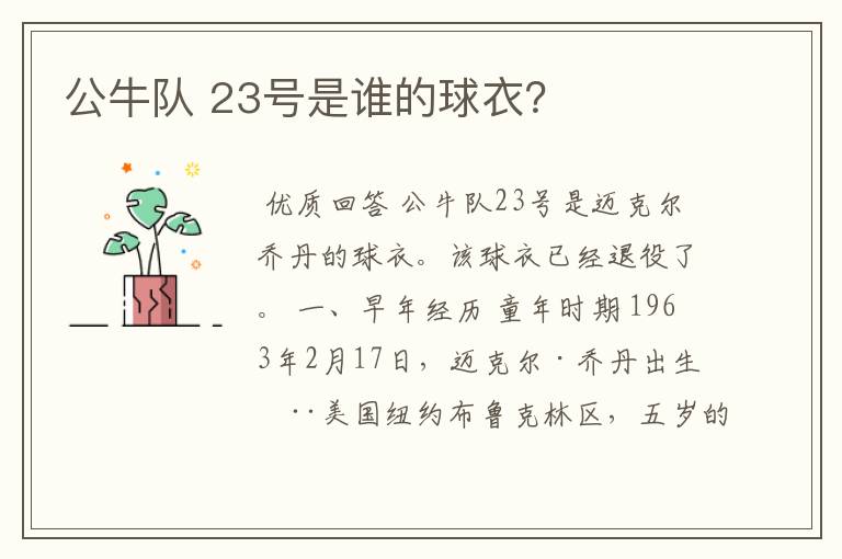 公牛队 23号是谁的球衣?