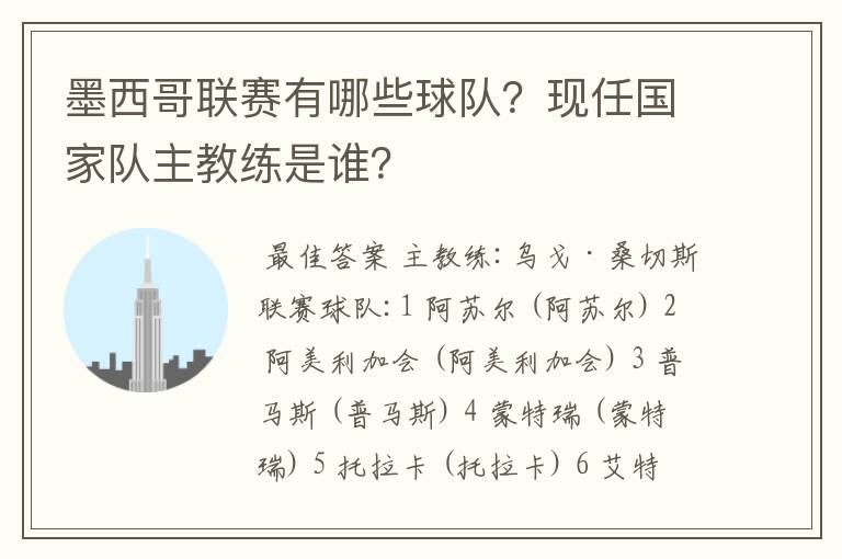 墨西哥联赛有哪些球队?现任国家队主教练是谁?
