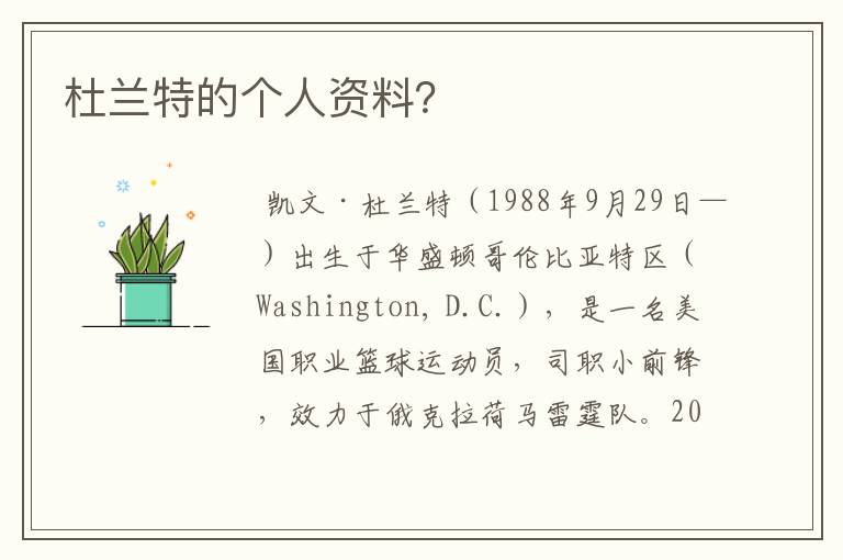 杜兰特的个人资料?