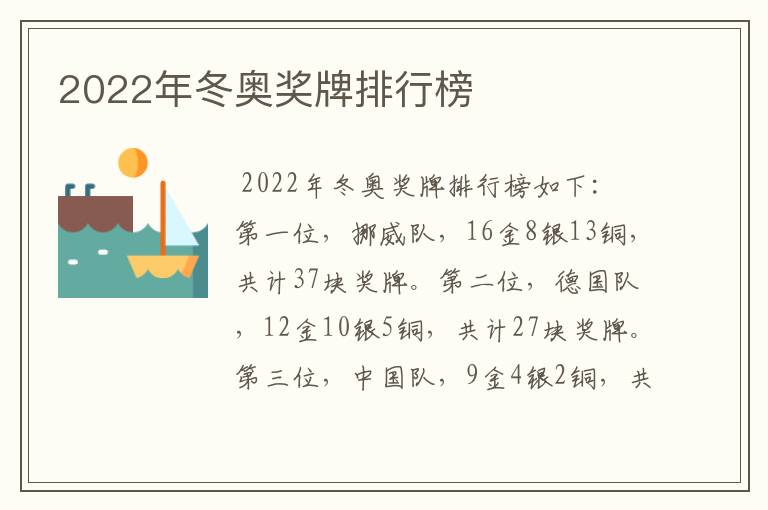 2022年冬奥奖牌排行榜
