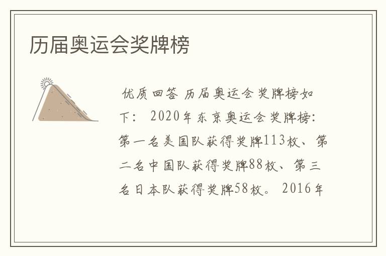 历届奥运会奖牌榜