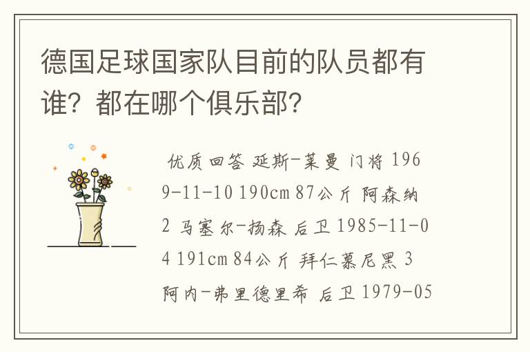 德国足球国家队目前的队员都有谁?都在哪个俱乐部?
