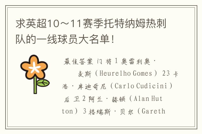 求英超10~11赛季托特纳姆热刺队的一线球员大名单!