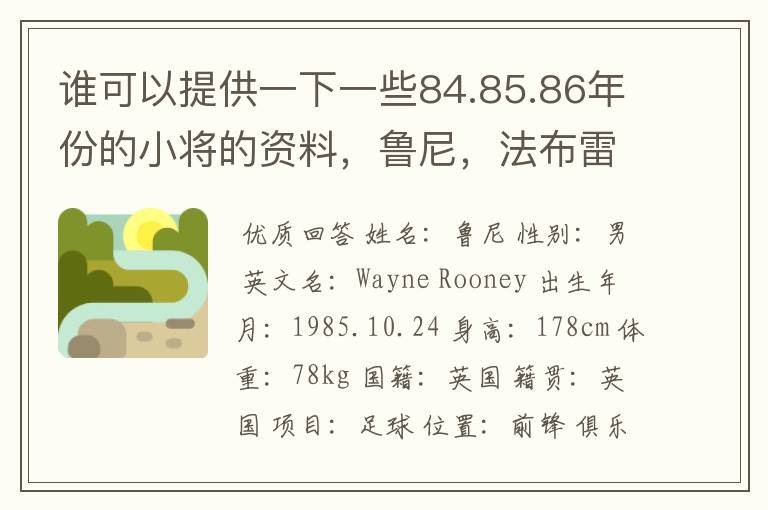 谁可以提供一下一些84.85.86年份的小将的资料,鲁尼,法布雷加斯,小小罗等