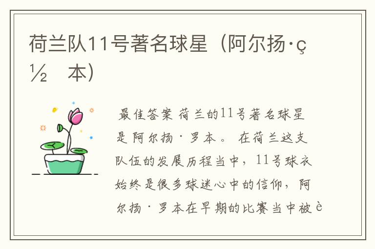 荷兰队11号著名球星(阿尔扬·罗本)