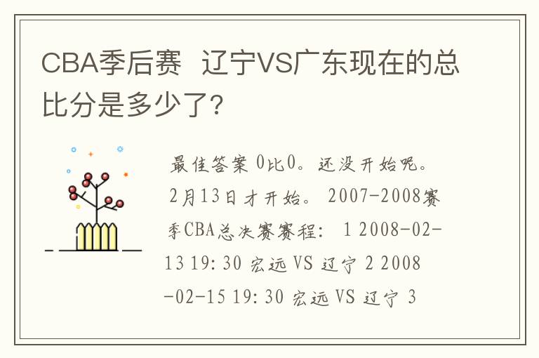 CBA季后赛 辽宁VS广东现在的总比分是多少了?