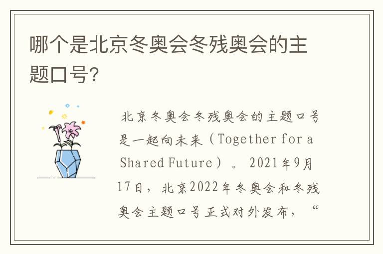 哪个是北京冬奥会冬残奥会的主题口号?