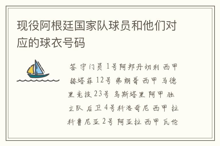 现役阿根廷国家队球员和他们对应的球衣号码