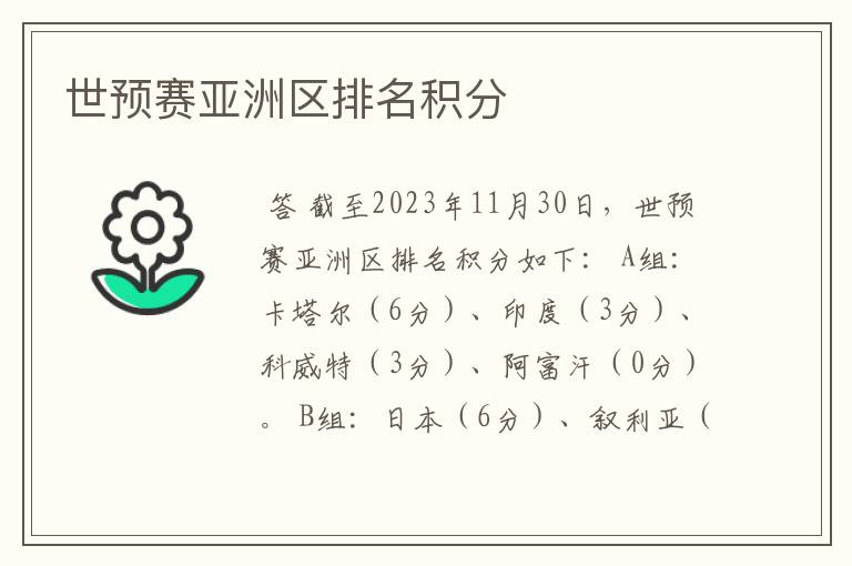 世预赛亚洲区排名积分