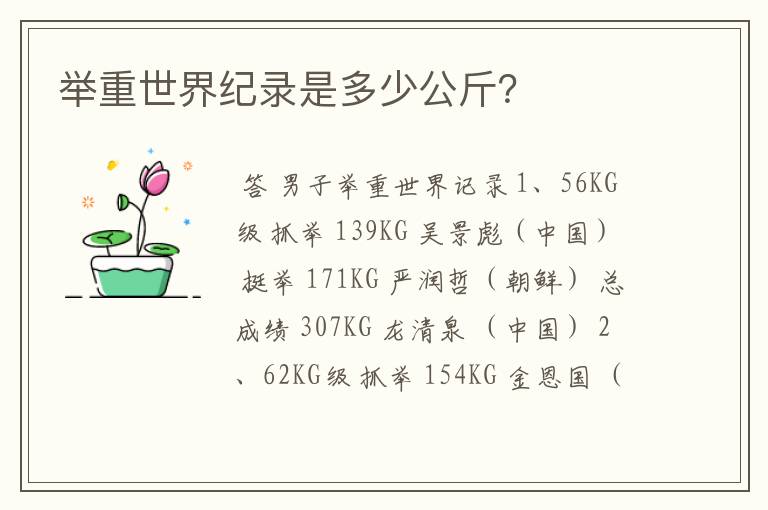举重世界纪录是多少公斤?