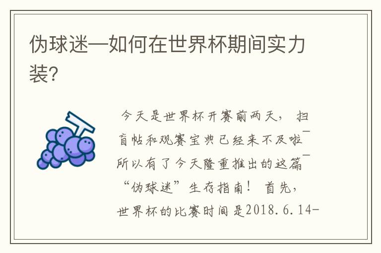 伪球迷—如何在世界杯期间实力装?