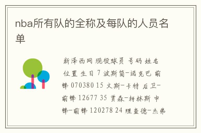 nba所有队的全称及每队的人员名单