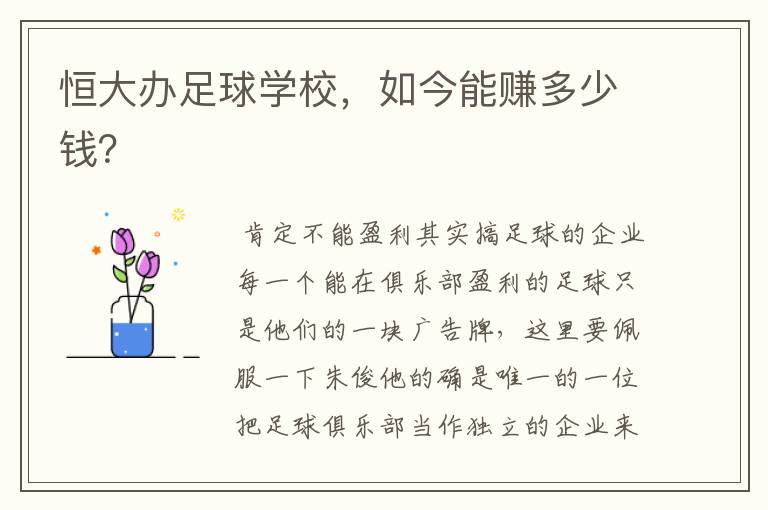 恒大办足球学校,如今能赚多少钱?