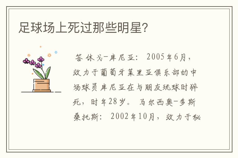 足球场上死过那些明星?