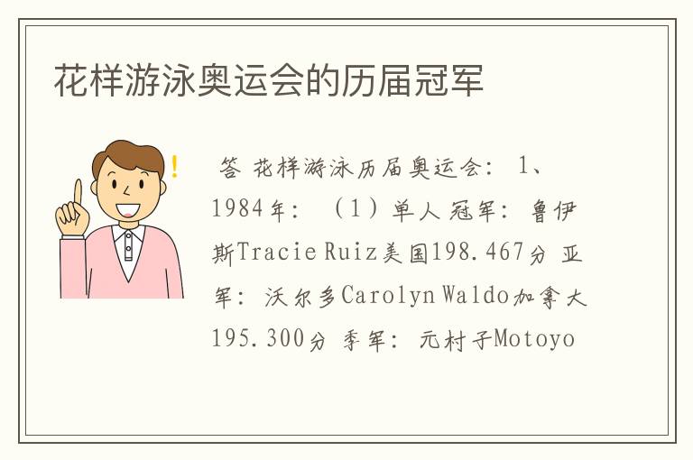 花样游泳奥运会的历届冠军